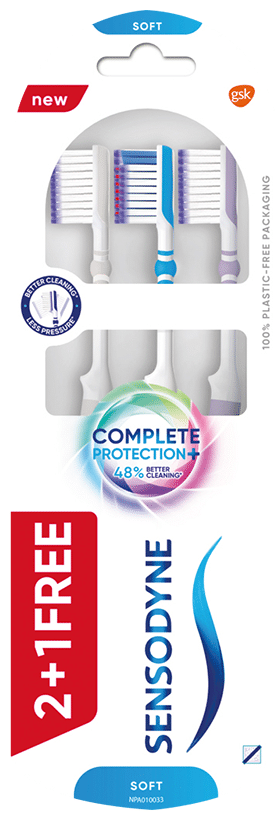 Sensodyne Toothbrush|Complete Protection + Toothbrush with Flexible Neck for 48% Better Cleaning with Soft Tapered Bristles Buy 2 Get 1 Free