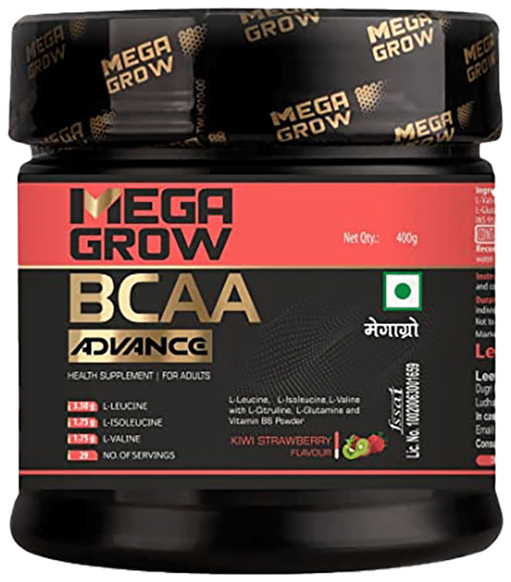 Megagrow BCAA Advance Supplement Powder for Fast Recovery & Muscle Growth Kiwi Strawberry