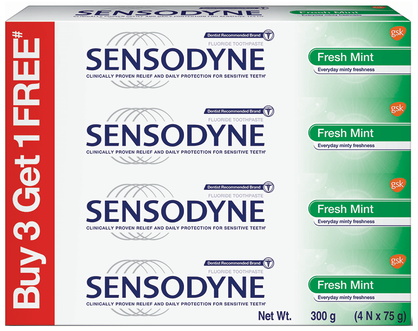 Sensodyne Toothpaste 75gm Each (Buy 3 Get 1 Free) Fresh Mint