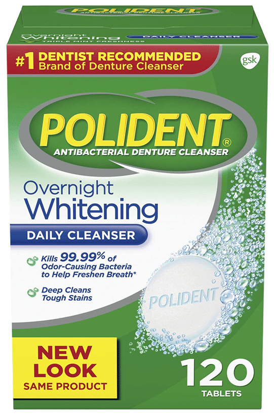 Polident Antibacterial Denture Cleanser Overnight Whitening Tablet
