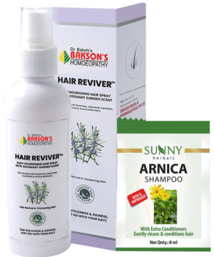 Bakson's Homeopathy Hair Reviver Liquid with 2 Sachet of 8ml Arnica Shampoo Free