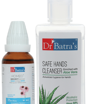 Dr Batra's Combo Pack of Homeo+ Immunity Medicine Oral Drops 30ml and Safe Hands Cleanser 100ml